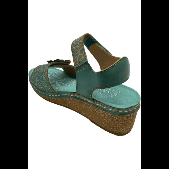 L'Artiste by Spring Step Leather Wedge Sandals Cuteness Teal Multi - Medium - Picture 2 of 3